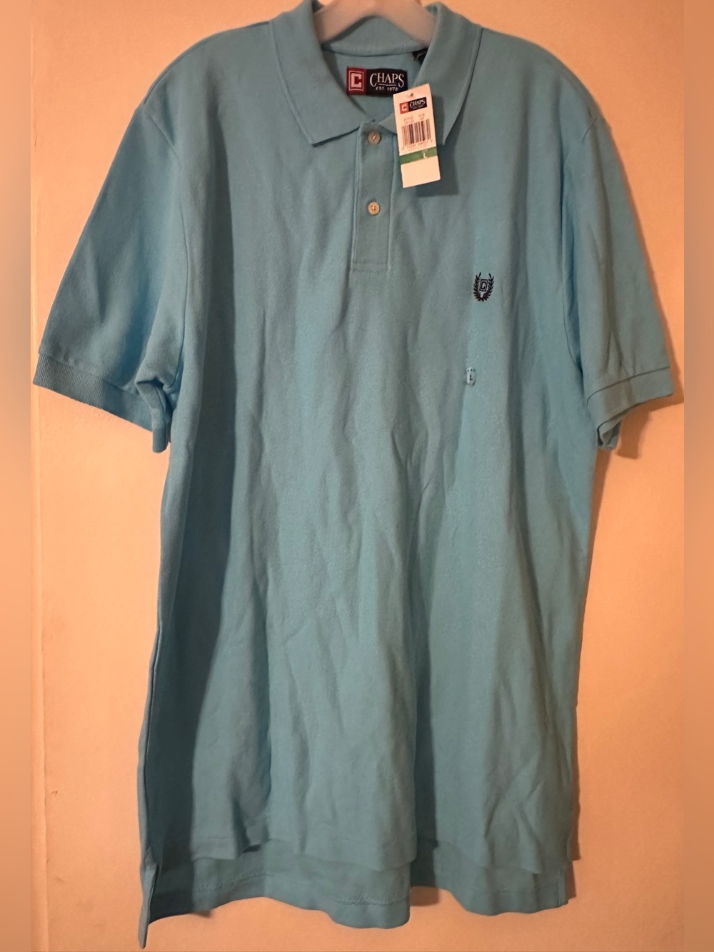 Chaps Men's Aqua Blue Polo Shirt with Embroidered Crest